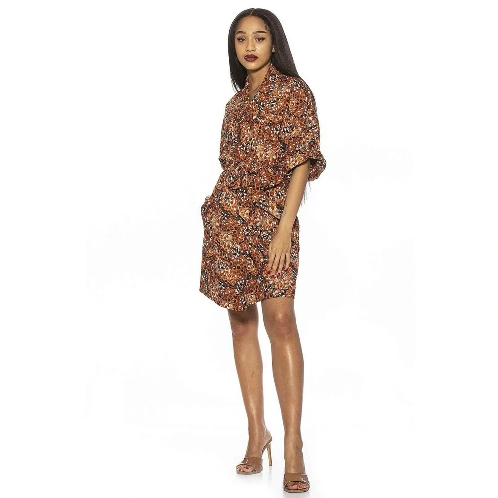 ALEXIA ADMOR Dolman Sleeve Wrap Dress Butterfly Print brown Size 10